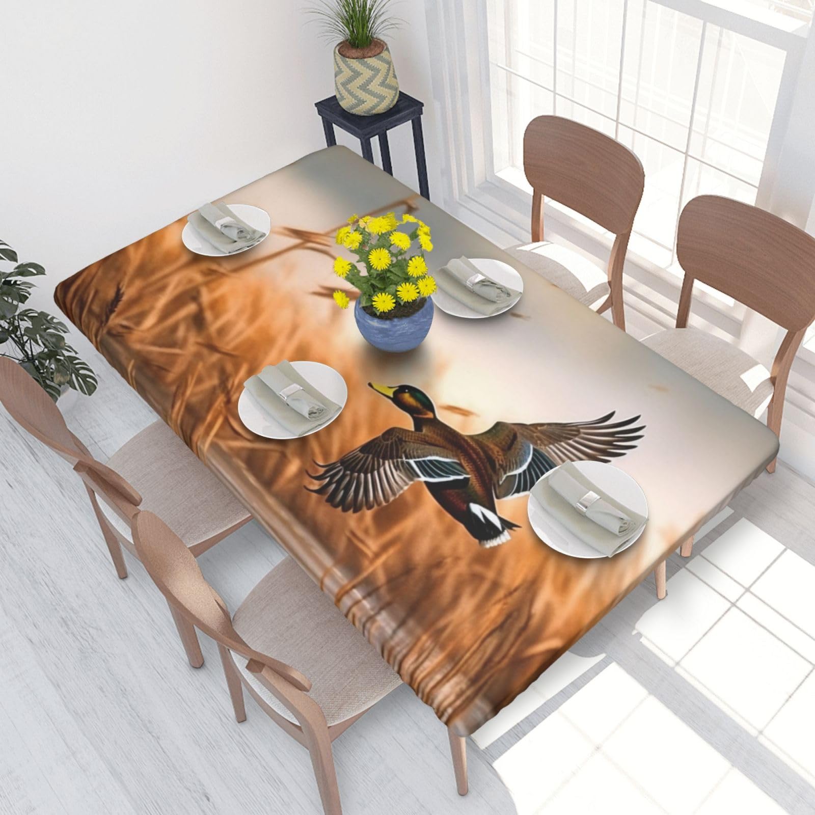 DCARSETCV Hunting Flying Wild Duck 4 Printed 4FT Waterproof Tablecloth with Elastic Edged Protect & Decor Your Table, Oil-proof Washable Table Cloth Cover for Dinner Picnic Party
