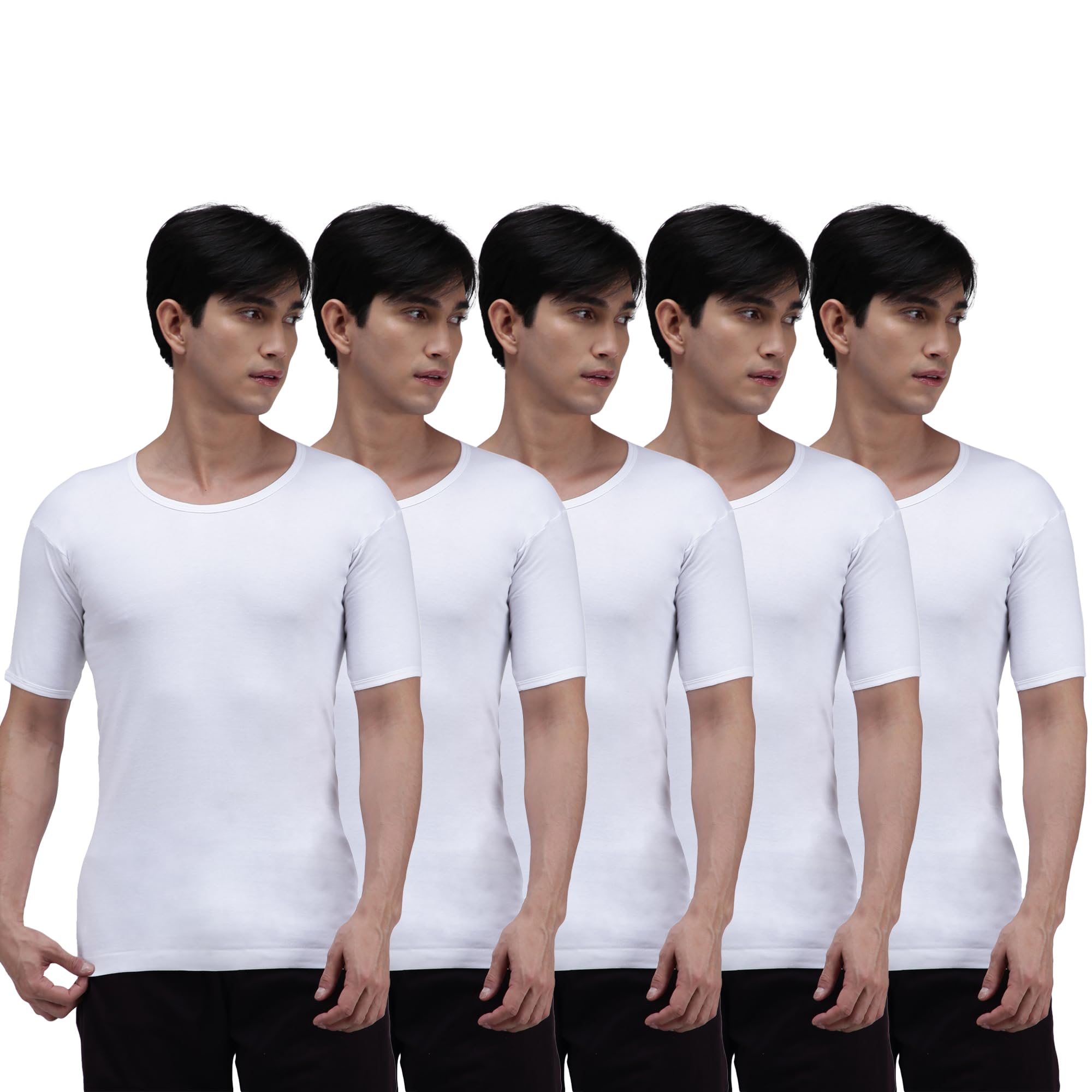Men's White Interlock Solid Vest with Half Sleeve Combo Pack-image-48