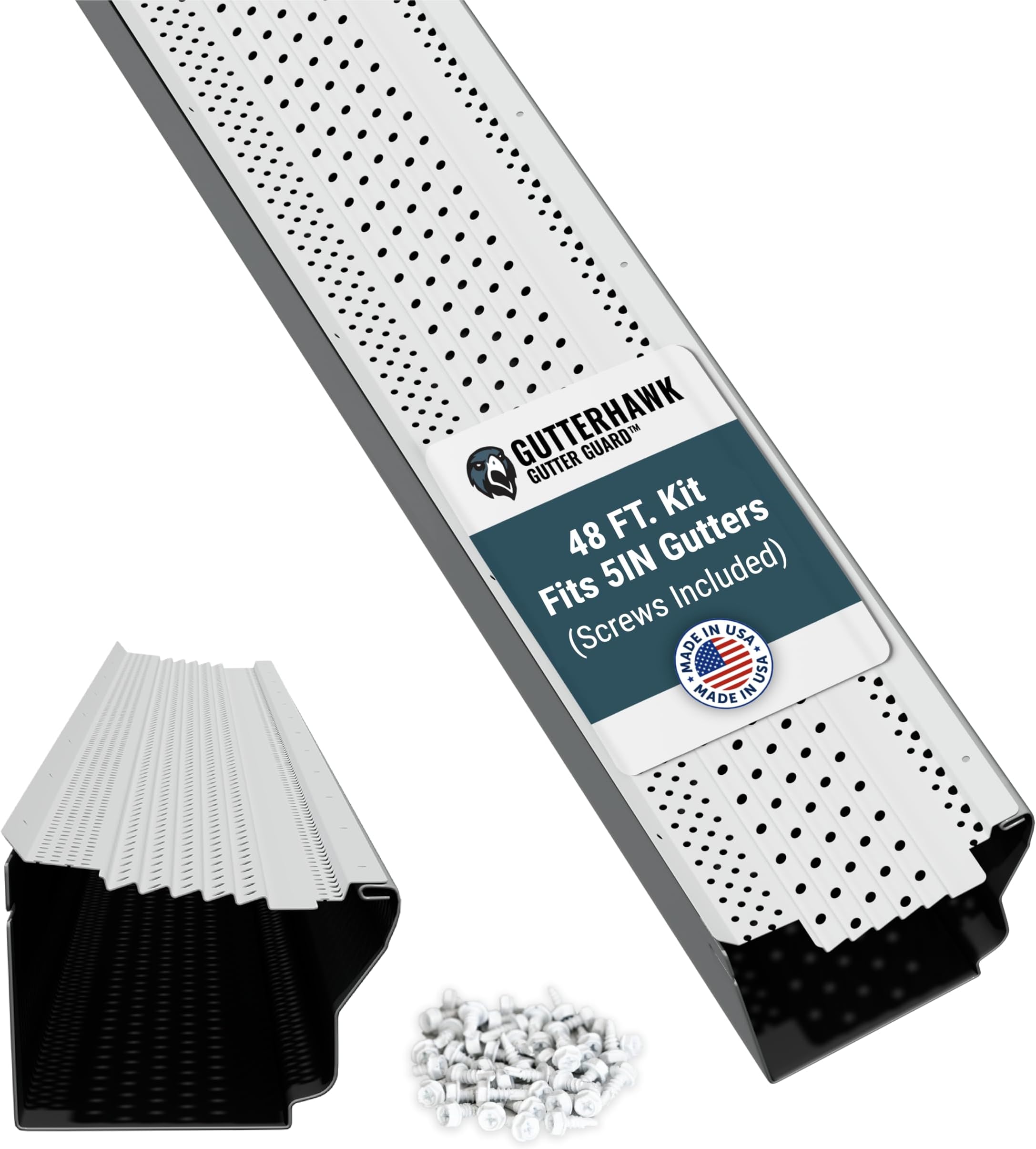 GUTTERHAWK Gutter Guard - 48 FT. (Nominal) White All-Aluminum Gutter Guard Kit with Screws Included. Fits 5 in. Gutters. DIY Friendly. (5 in. x 47.625 in. Pieces)