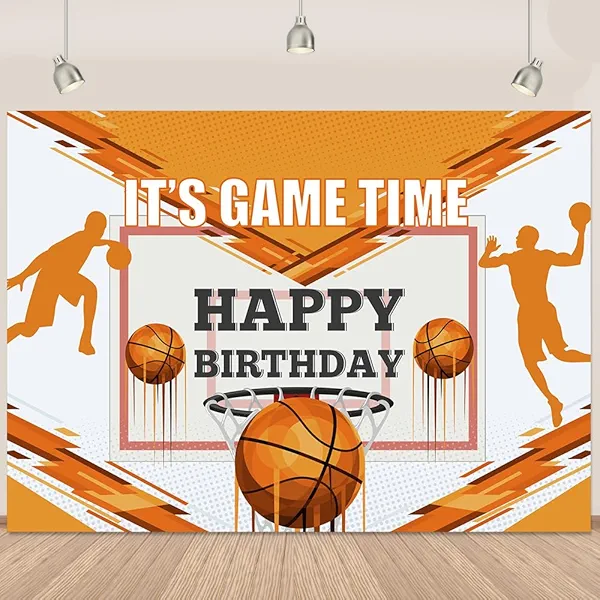 Basketball Happy Birthday Backdrop It’s Game Time Sports Themed Happy Birthday Backdrop Banner Party Photo Booth 7x5Ft