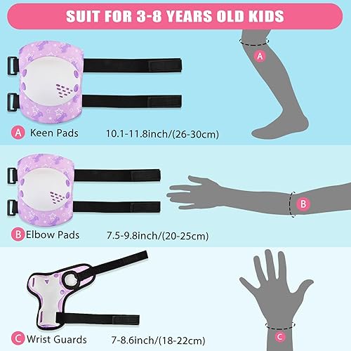 Miniatura 9 de Ausletie Rodilleras para niños, coderas, muñequeras, juego de rodilleras y coderas para niños y niñas, equipo de protección 7 en 1 para patinaje,