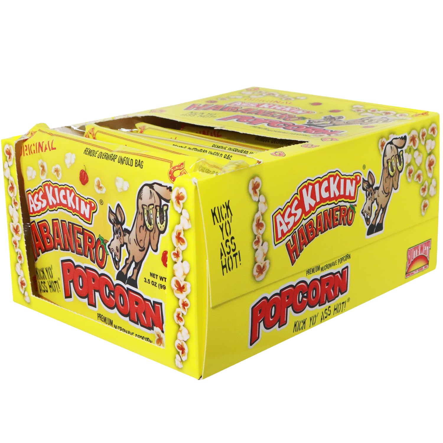 ASS KICKIN' Habanero Microwave Popcorn Bags - 12 Pack - Ultimate Spicy Popcorn Gourmet Gift - Makes a Great Movie Theater Popcorn or Snack Food for Movie Night