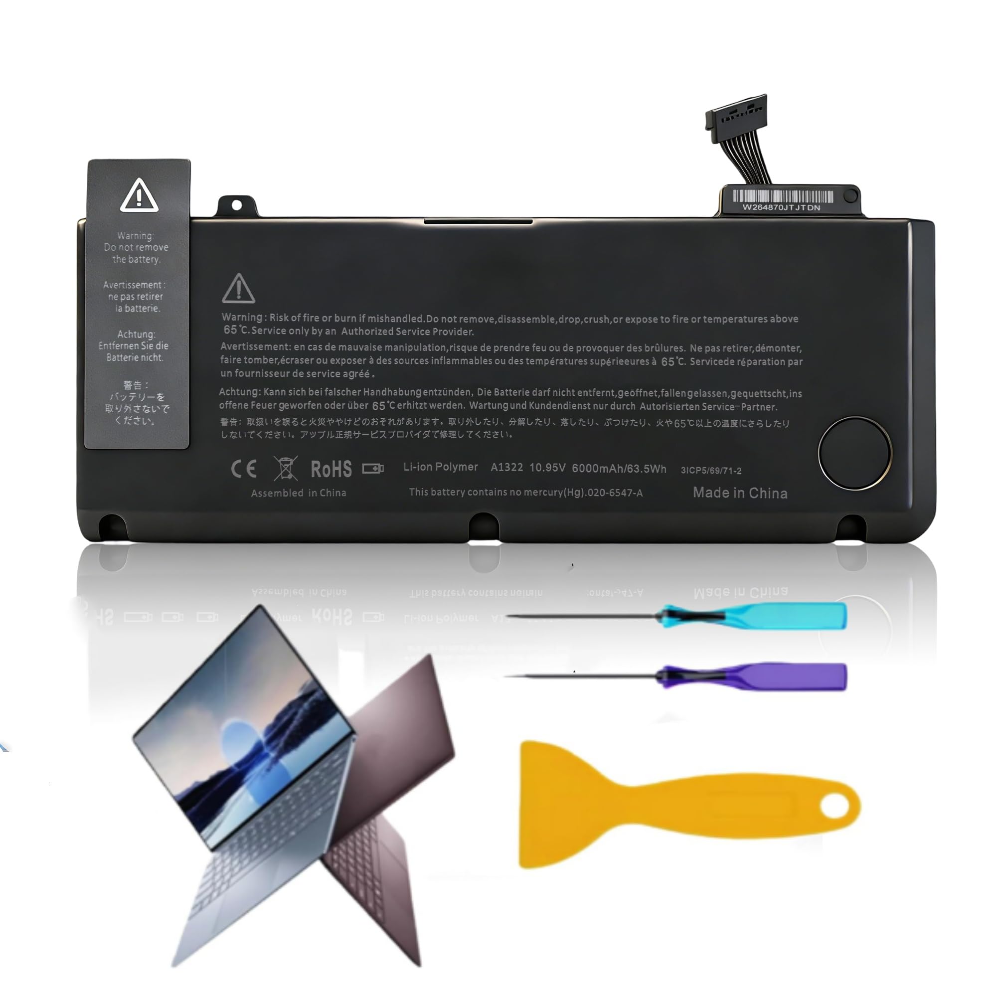 A1278 A1322 Battery Compatible with MacBook Pro 13" (Mid 2012/2010/2009, Early/Late 2011) MacBook Pro 13" 15-CS 15-DA 15-DB 15-DW Series MC700ll/A 661-5229 661-5557 020-6