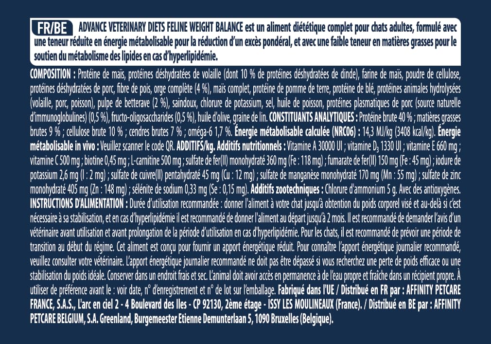 Advance Advance Veterinary Diets Weight Balance - Croquettes pour Chats avec des Problèmes de surcharge pondérale - 8 kg