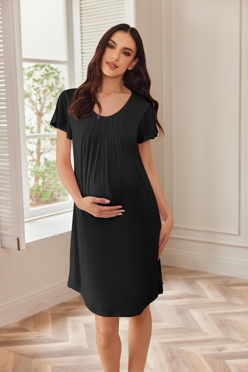 Ekouaer Nursing Nightgown Labor and Delivery Gown Hospital Breastfeeding Dress for Women Short Sleeve Maternity Sleepwear - Image 2