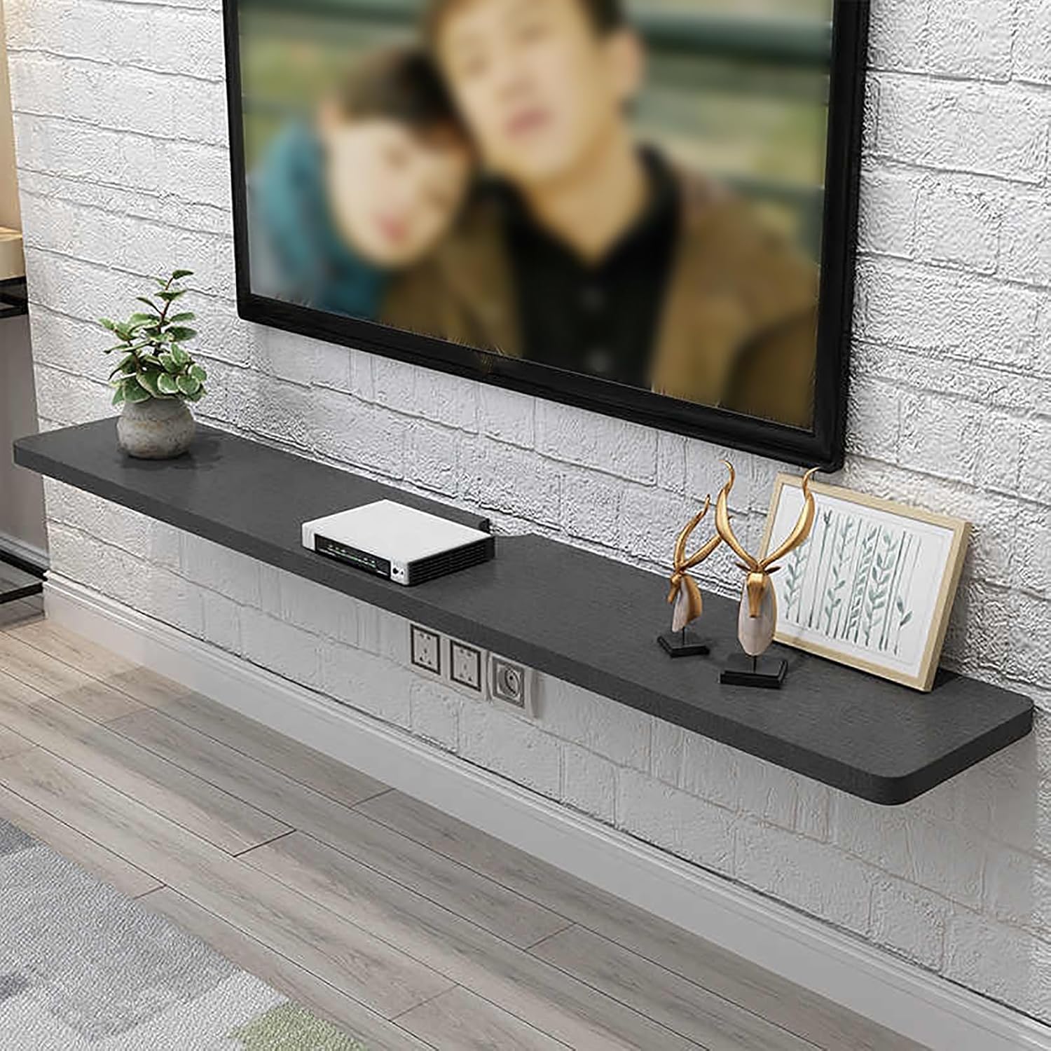 Floating Wall TV Cabinet Stand Wooden Floating TV Shelf Modern Floating TV Cabinet Console Shelf with Surface Storage Floating TV Stand Wall Mounted for Living Room Bedroom.