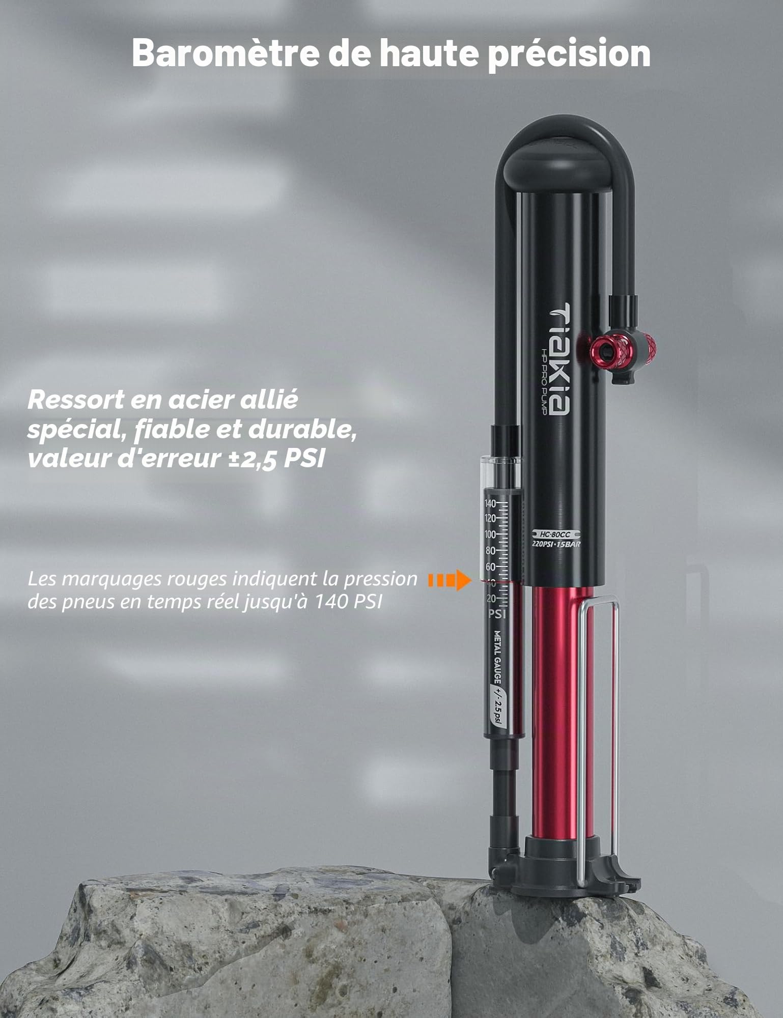 Pompe à Vélo avec Manomètre, Aluminium Mini Pompe Vélo Pied Valve Schrader Presta pour Route VTT