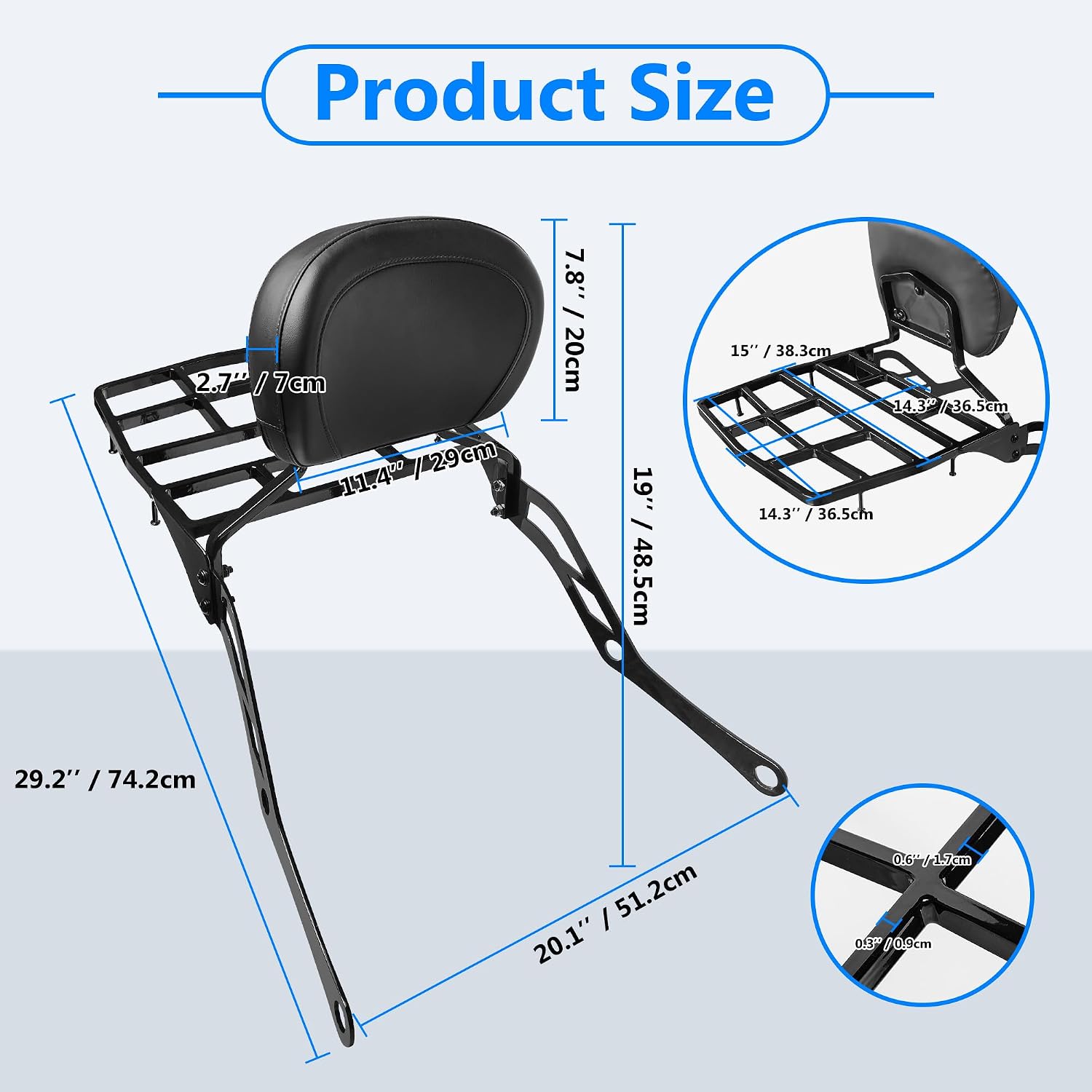 Detachable Rear Back Rest Passenger Backrest with Luggage Rack Set Fit for The Can-Am Spyder F3 F3-S F3-T 2015-2025 Accessories(Glossy Black Square Tube Style)