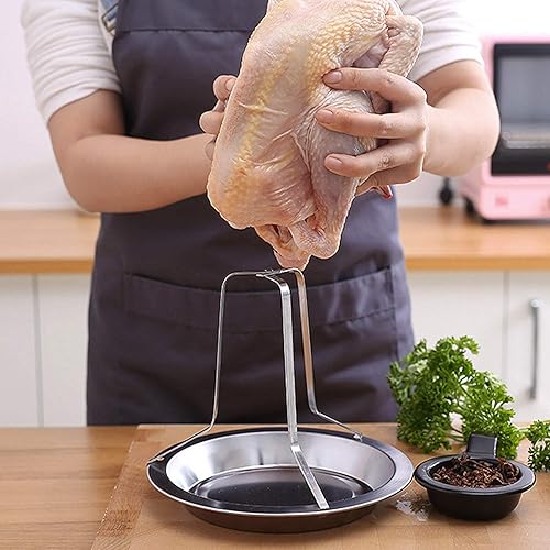 Miniatura 3 de Estante para asar pollo, 2 unidades de acero inoxidable para latas de cerveza y pollo, soporte vertical para asar pollo, asador de pollo, bandeja