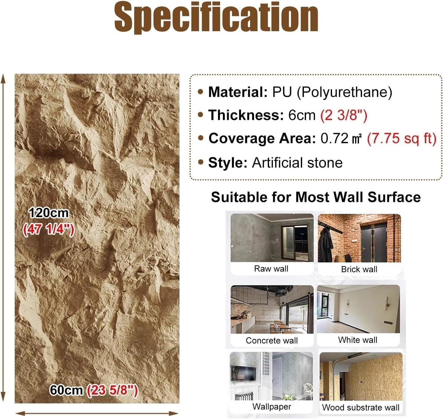 Paneles de Pared con Efecto Piedra de 6 Piezas PU - 120x60cm