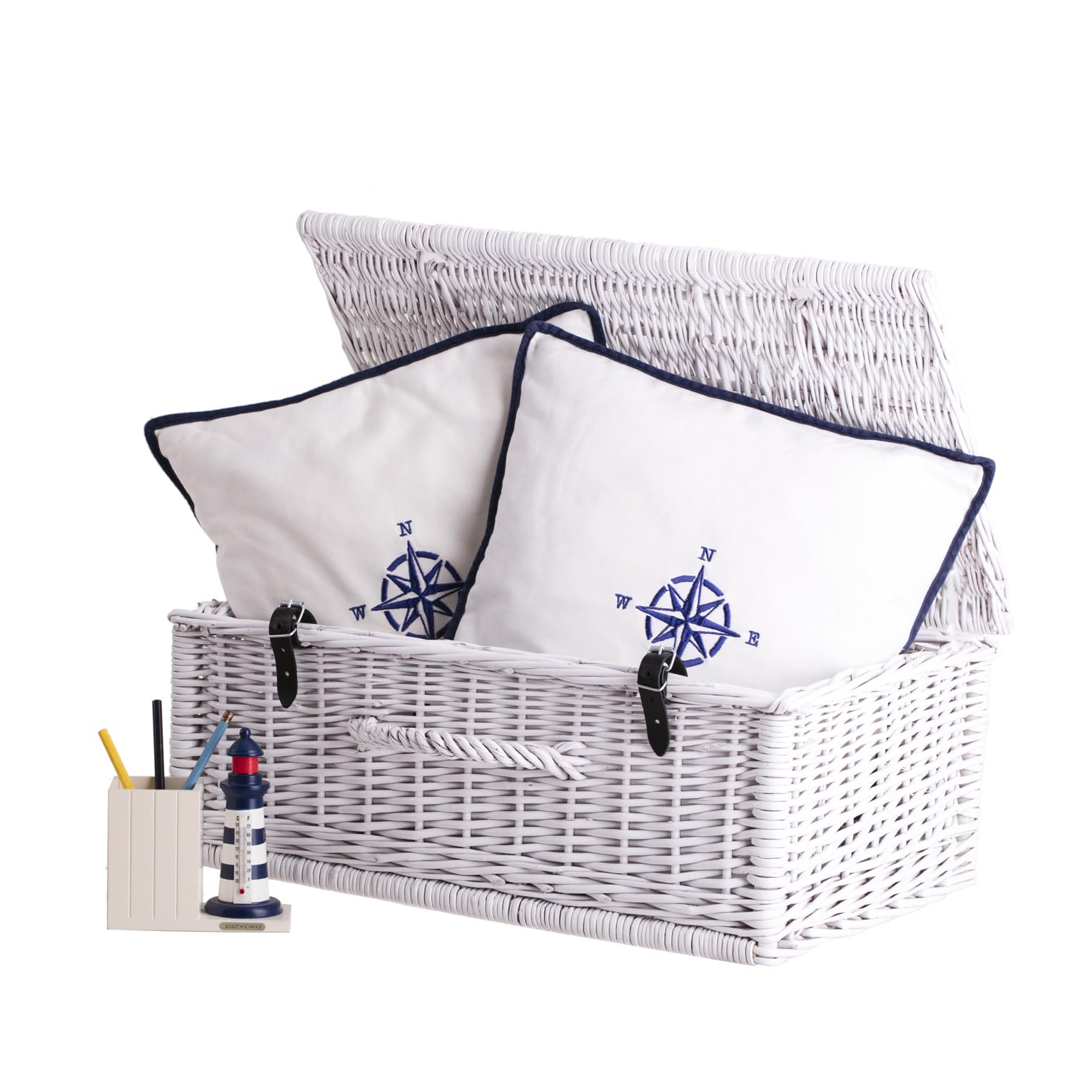 e-wicker24 Valise en osier, panier de rangement, panier de style, panier pique - nique, panier cadeau, panier de décoration, boîte multifonction (Blanc)