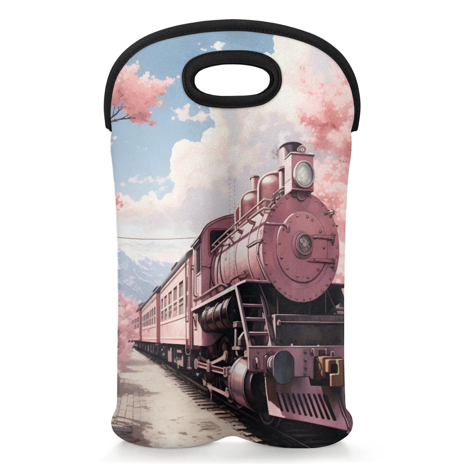 GzLeyigou 2 Bottles Dream Train Wine Bag Sleeve Totes Neoprene Protective Wine Carrier Bag for Wine,Water, Champagne, Beer, Baby Bottles,Gift 14.5 x 10 Inches