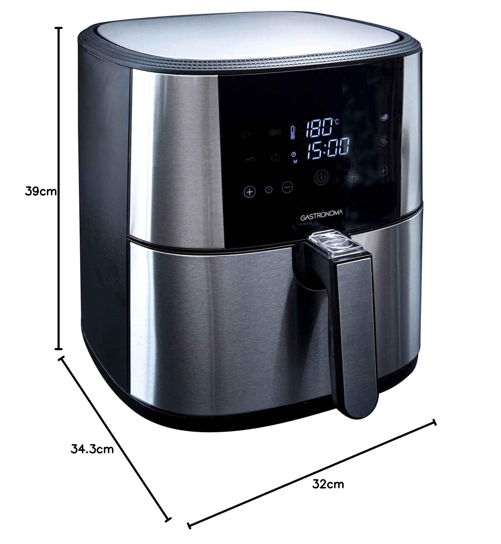 Gastronoma Airfryer - Freidora de aire caliente 1800 W - Air Fryer 6 L - Freidora de aire caliente - Air Fryer XXL - Freidoras - Negro/Acero Inoxidable