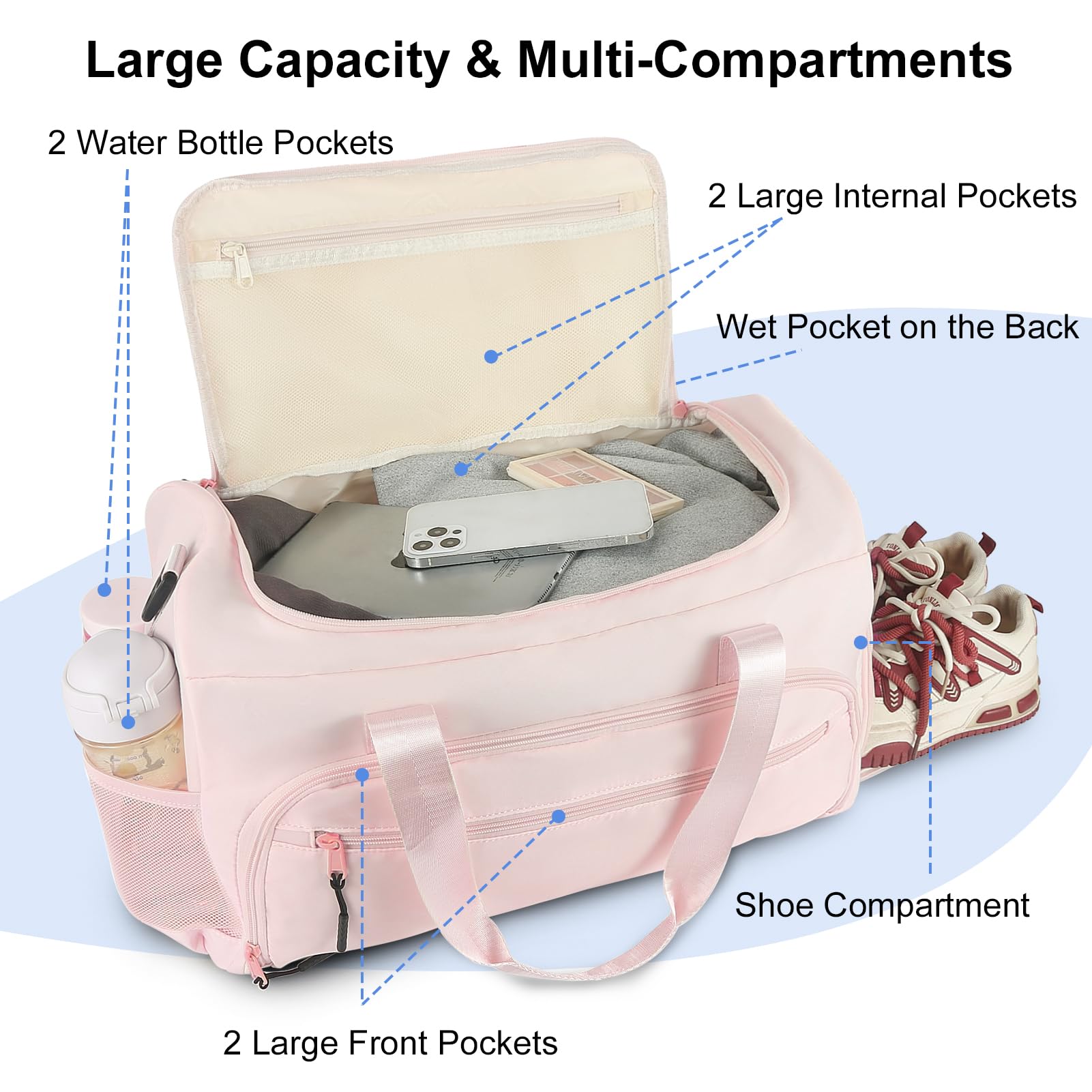 Bolsa de Gimnasio para Hombres y Mujeres, pequeña Bolsa de Deporte con Bolsillo húmedo y Compartimento para Zapatos, Resistente al Agua, Bolsa de Lona para Fin de Semana