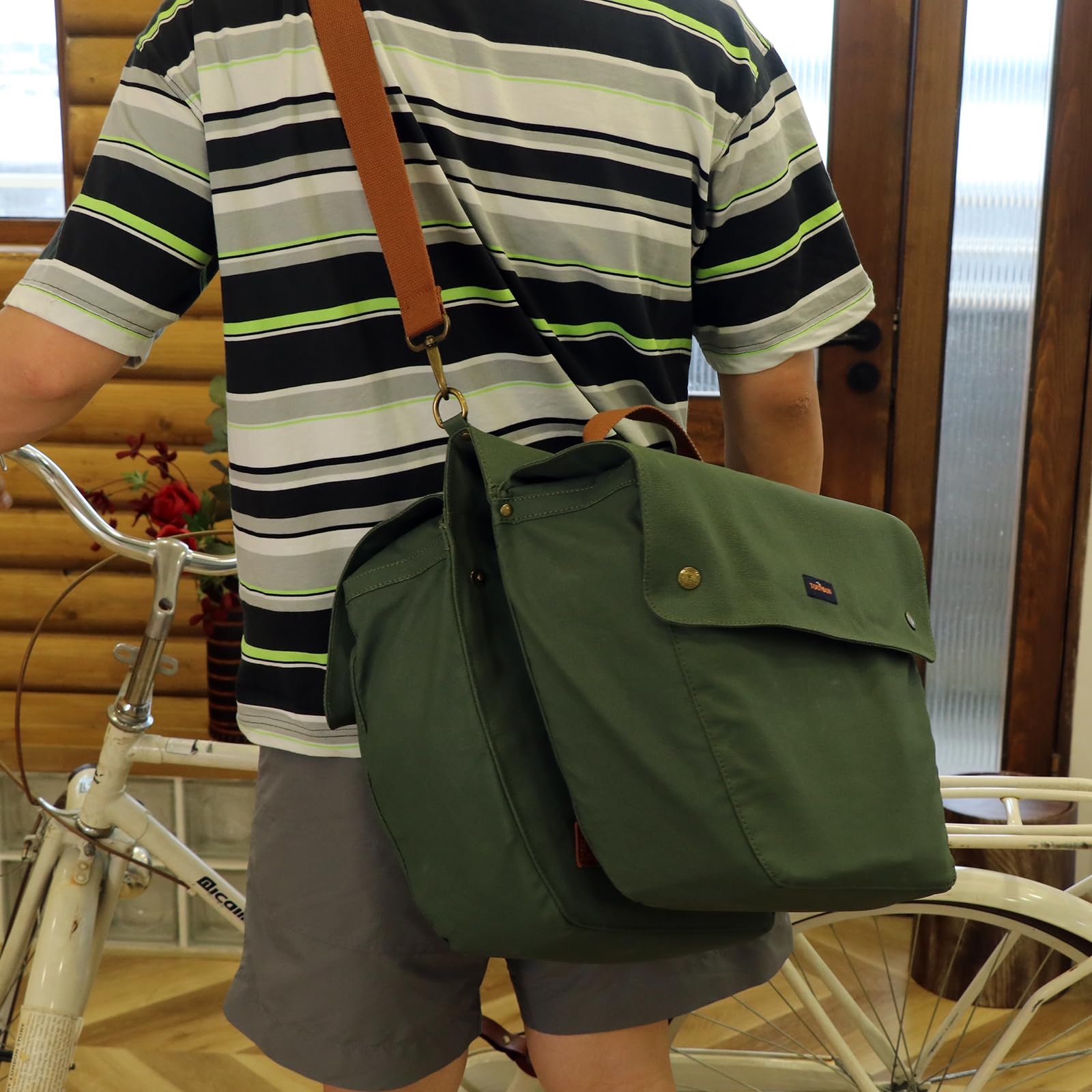 Tourbon Tela Impermeabile Bicicletta Bici Sedile Posteriore Carrier Bagagli stoccaggio Borsa Ciclismo Borsa Laterale Doppia avvolgibile Pacchetto Posteriore - Verde