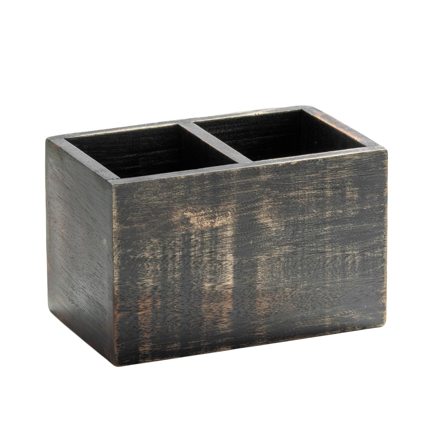 Darthome Dark Brown Vintage Wooden Storage Caddy Cutlery Utensil Holder Desk Organiser
