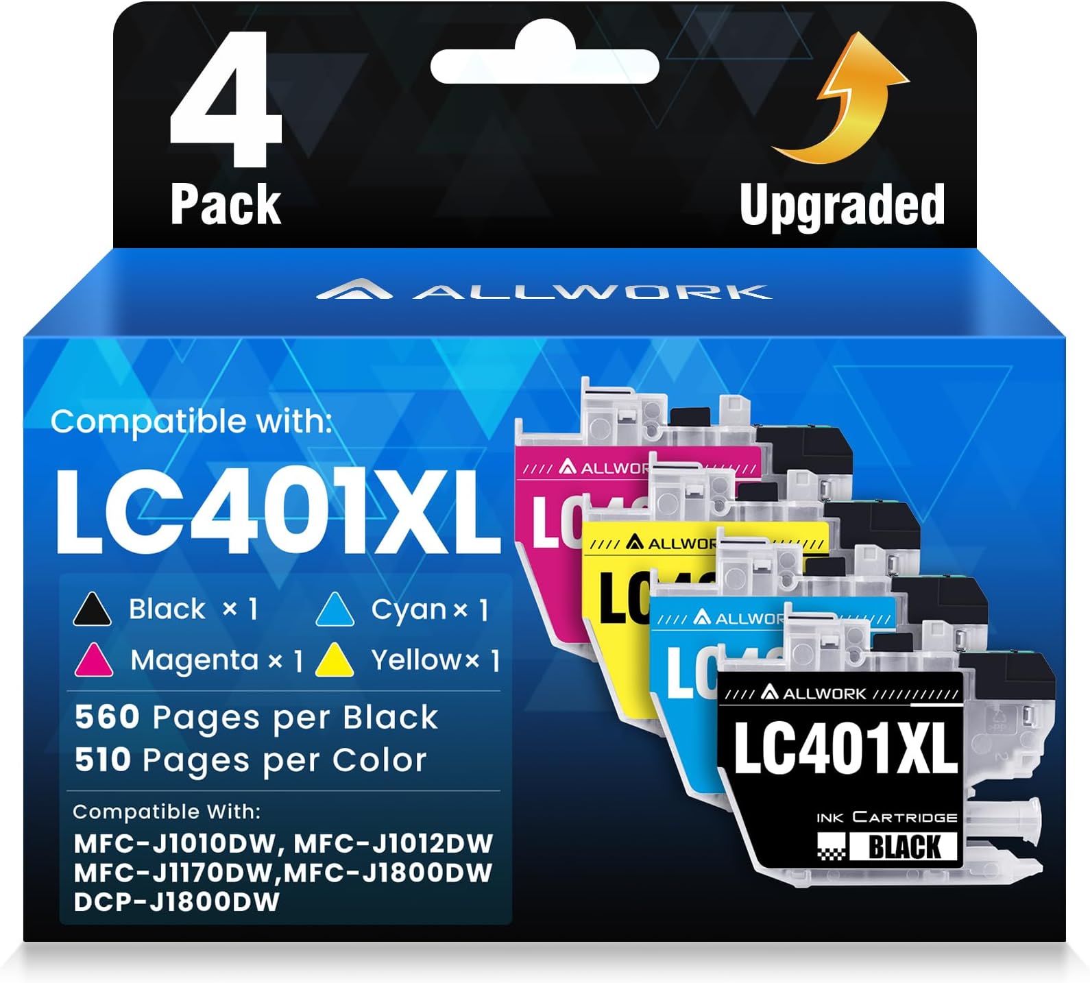 LC401XL LC401 MFC-J1010DW Ink Cartridges for Brother Printer LC 401XL 401 XL Ink Cartridge Compatible for MFC J1010DW MFC-J1170DW MFC-J1800DW MFC-J1012DW Series Printer (4-Pack High Yield, Upgraded)