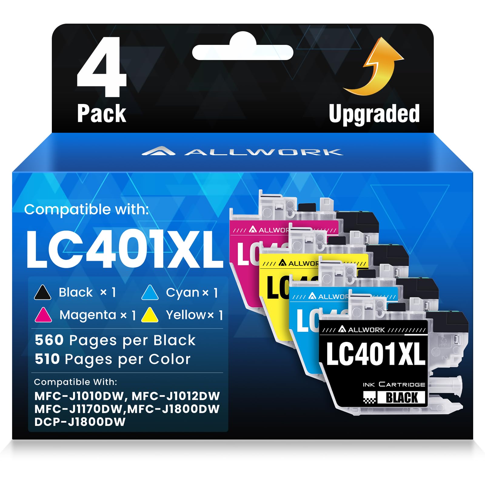 Photo 1 of LC401XL LC401 Ink Cartridges Compatible for Brother MFC-J1010DW 4-Pack