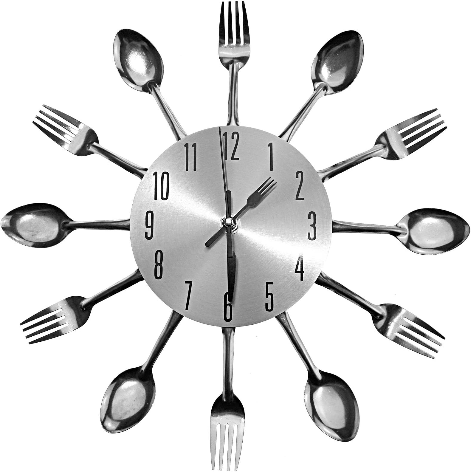 Ingenious Home Sliver Cutlery Utensil Wall Clock Compatible Fork Spoon Kitchen Clock