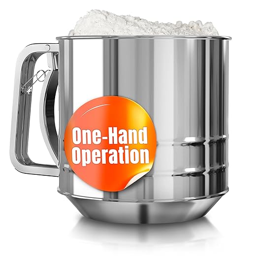5 Cup Flour Sifter Stainless Steel Sifter 5.1x5.1 Inches Fine Mesh Flour Sifter Sieve - Powdered Sugar Sifter for Baking Small Flour Sifter Strainer Large for Baking Fine Mesh Powdered Sugar Sifter