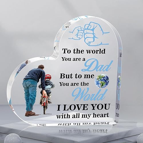 Señal de recuerdo de pisapapeles de acrílico con forma de corazón de regalo para papá, letrero de recuerdo de pisapapapeles para papá