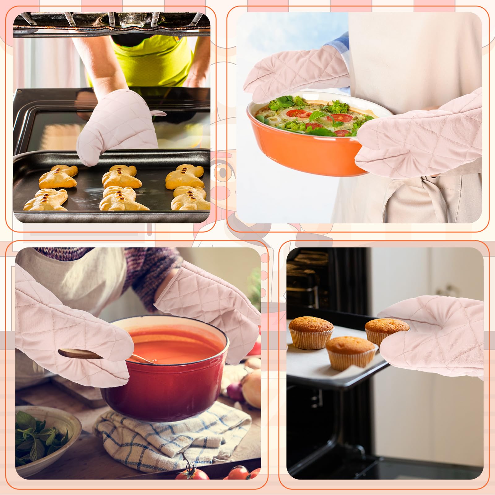 6 paia di guanti da forno resistenti al calore, guanti da cucina da forno lunghi 27,9 cm, in cotone e poliestere trapuntato, guanti da cucina per cucinare, cuocere, grigliare barbecue (frappè)