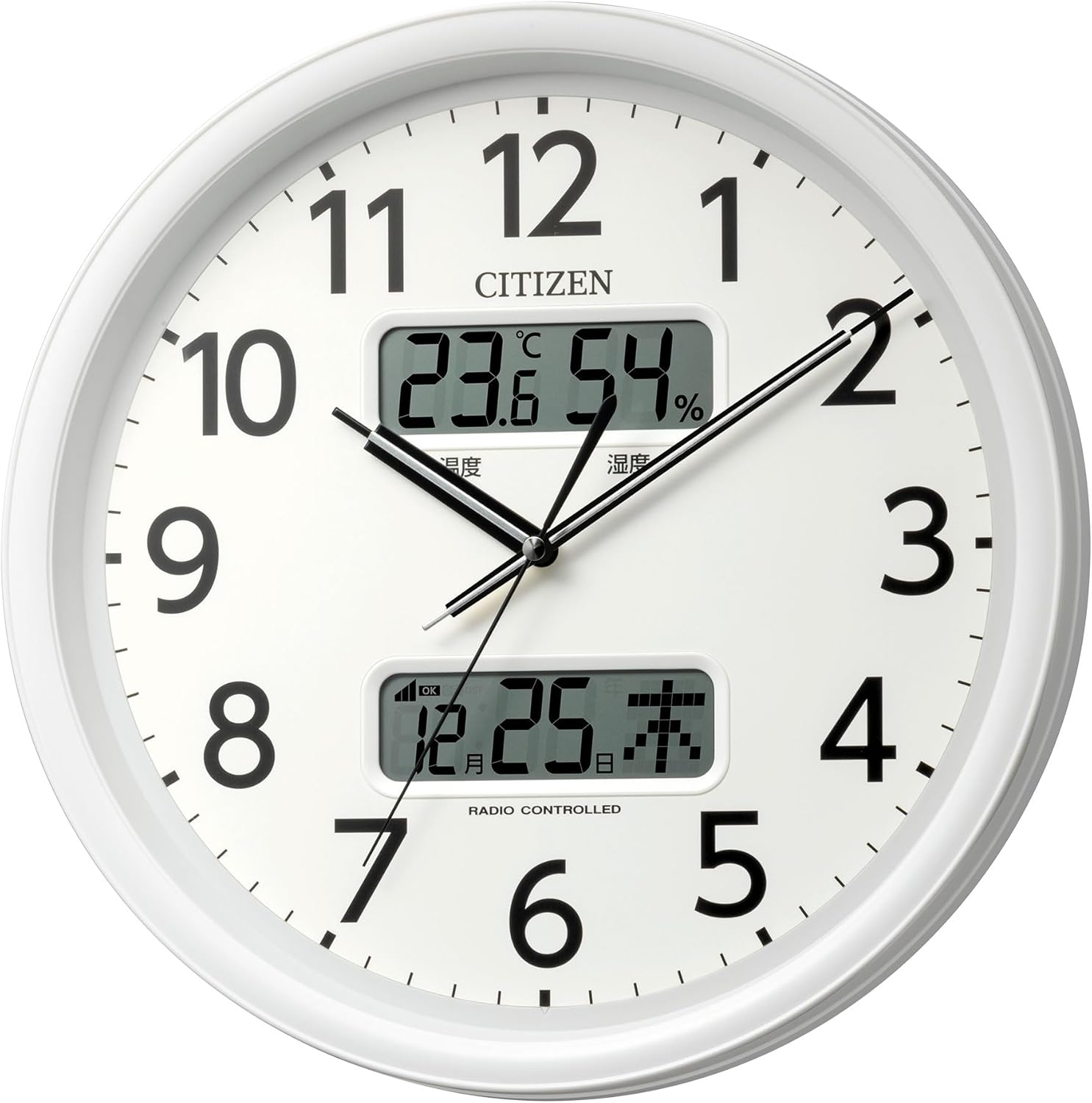 Rhythm (Rhythm) Citizen Wall Clock Analog Temperature and Humidity Calendar (Digital LCD Display) Silent Second Continuous 35 x 5.5 cm Citizen 8FYA06-003