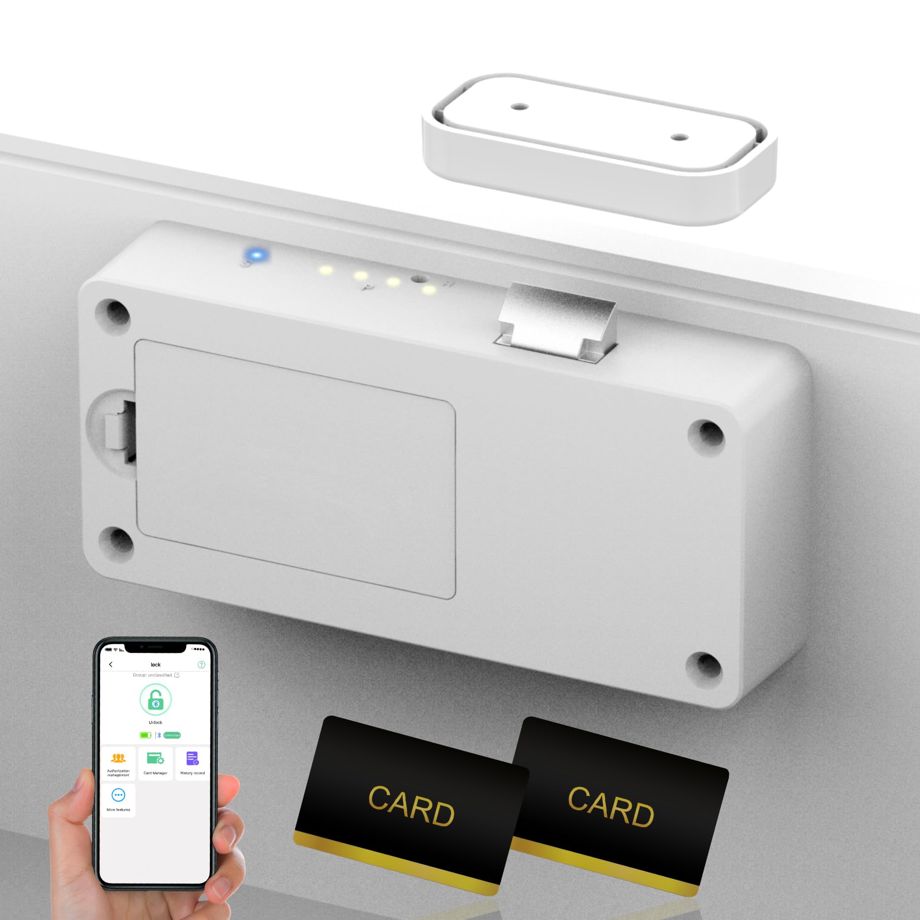 Smart Schubladenschloss, Foxlock Elektronisches Schrankschloss mit APP, NFC, Megnetische Kindersicherung Schrankschloss für Schrank Schublade Kasten Schließfächer Briefkasten usw-Schwarz (Weiß)