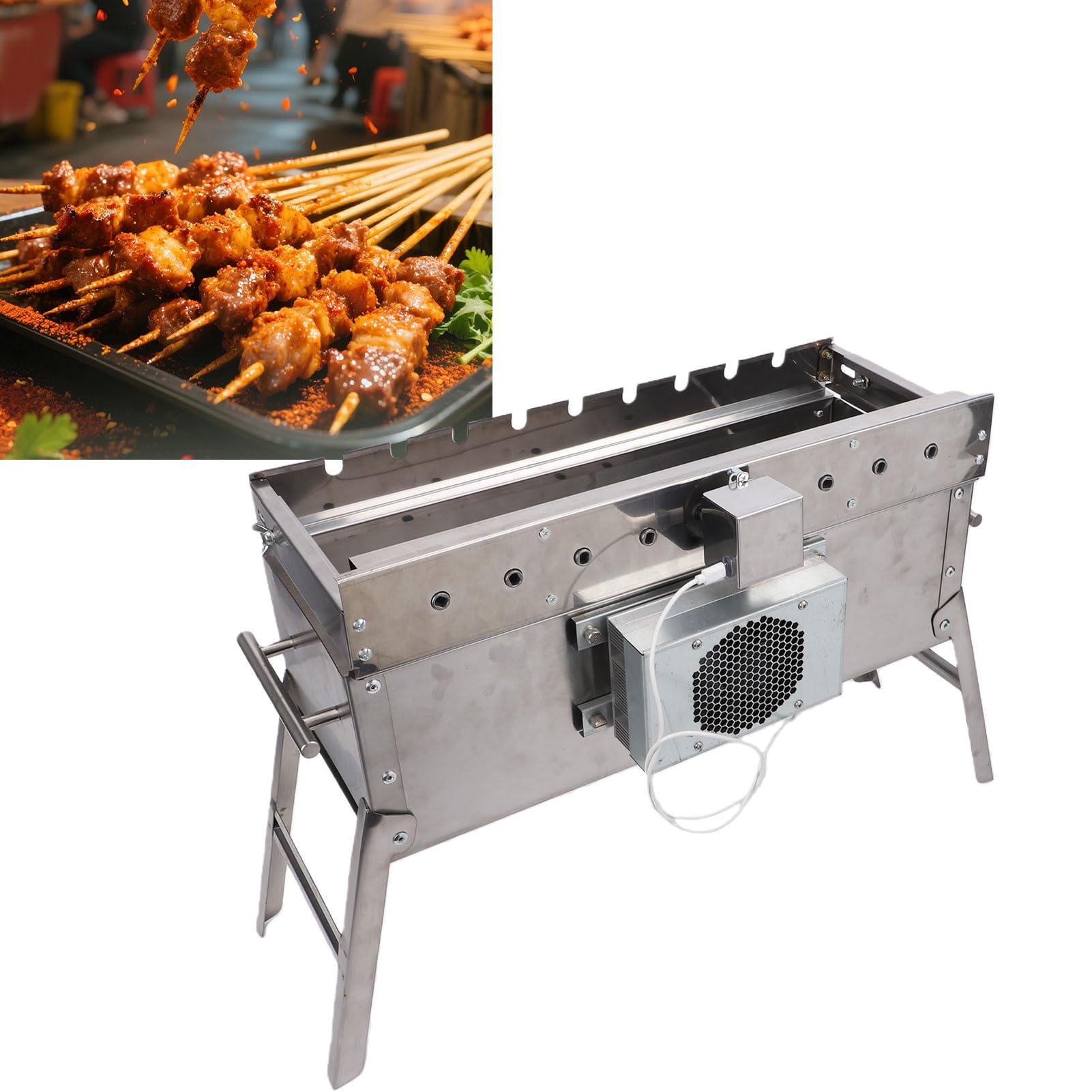 Qcwwy Przenośny Grill Węglowy ze Stali Nierdzewnej – Lekki, Kompaktowy Grill Obrotowy, Idealny do Gotowania na świeżym Powietrzu, na Kemping, Piesze Wycieczki, do Ogrodu, Pikni