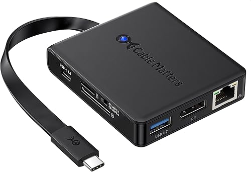 Cable Matters Hub USB C 8 en 1 DisplayPort 1.4, USB C Dock 8K a 60Hz 4K a 240Hz DisplayPort, Gigabit Ethernet, puerto USB 3.2, lector de tarjetas