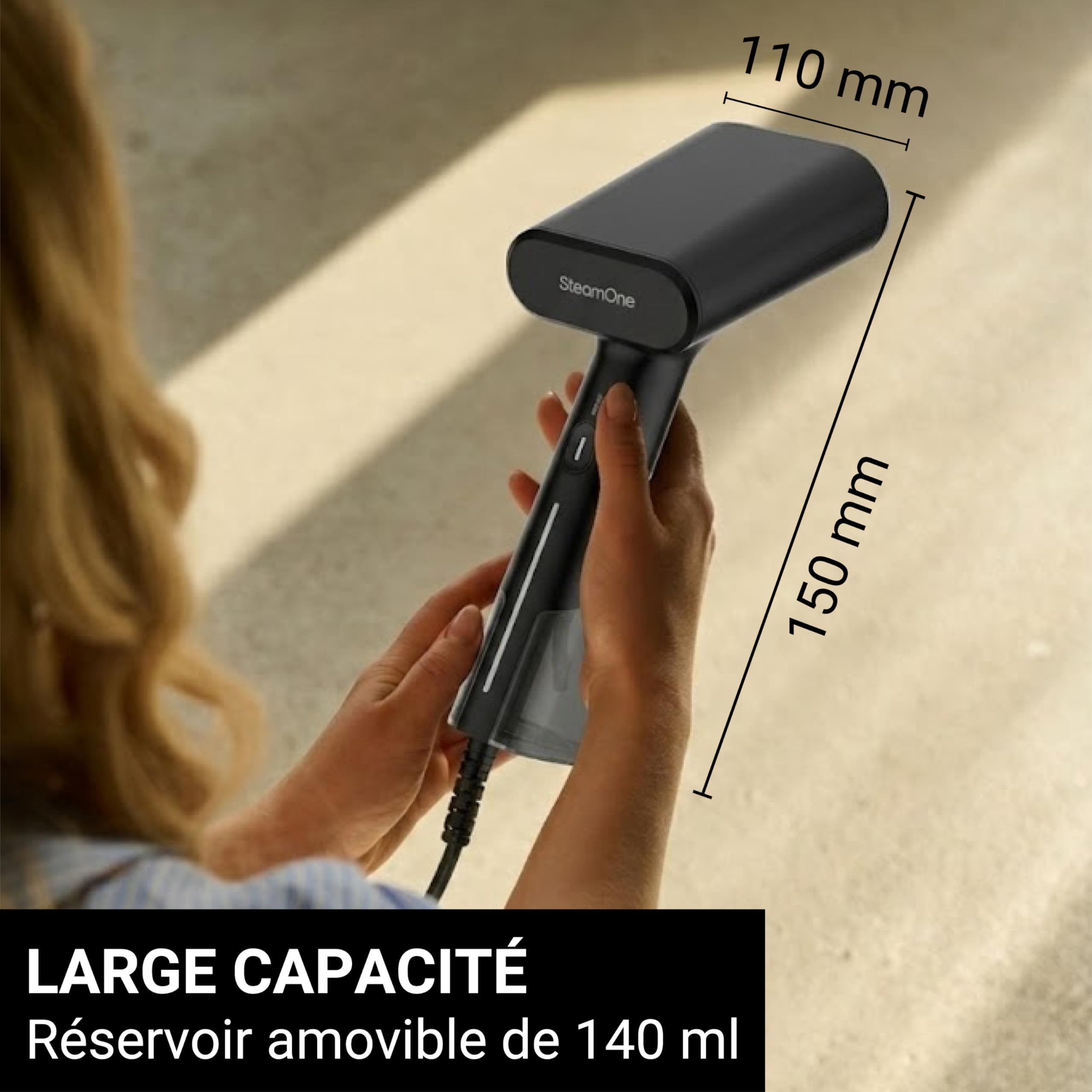 STEAMONE - Steamer Défroisseur à vapeur 2000W 28g/min - Fer portatif - Capavité 140 ml - Elimines 99,99% d'impureté - Prêt en 35s - Câble 2m - Format compact - SIMON XL 2 -EUDTC140BV2