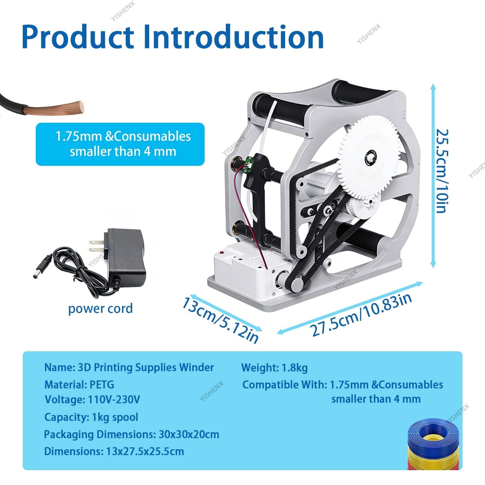 Automatyczna Nawijarka Filamentów Do Druku 3D, Inteligentna Szpula Na Materiały Eksploatacyjne, Regulowana Prędkość, Pojemność Szpuli: 1 Kg, Takich Jak Pla/Abs/Petg