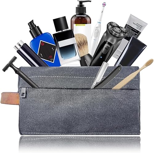 Miniatura 2 de Lucky Rain Neceser de viaje de lona, kits Dopp con mango de cuero genuino