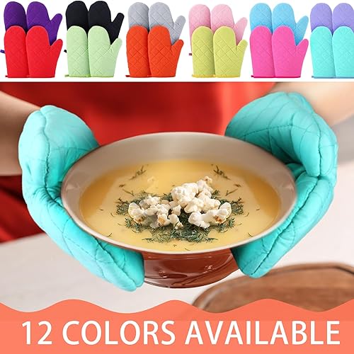 Miniatura 6 de Tanlade 12 pares de guantes de cocina resistentes al calor, guantes de cocina gruesos de algodón suave, guantes de forro acolchado, fiables,