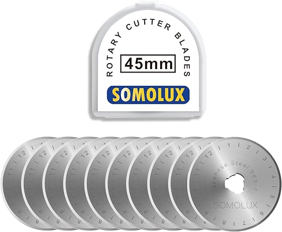 SOMOLUX Rotary Cutter Blades 45mm 10 Pack Refill Fits OLFA,DAFA,Truecut Replacement, Quilting Scrapbooking Sewing Arts Crafts,Sharp and Durable