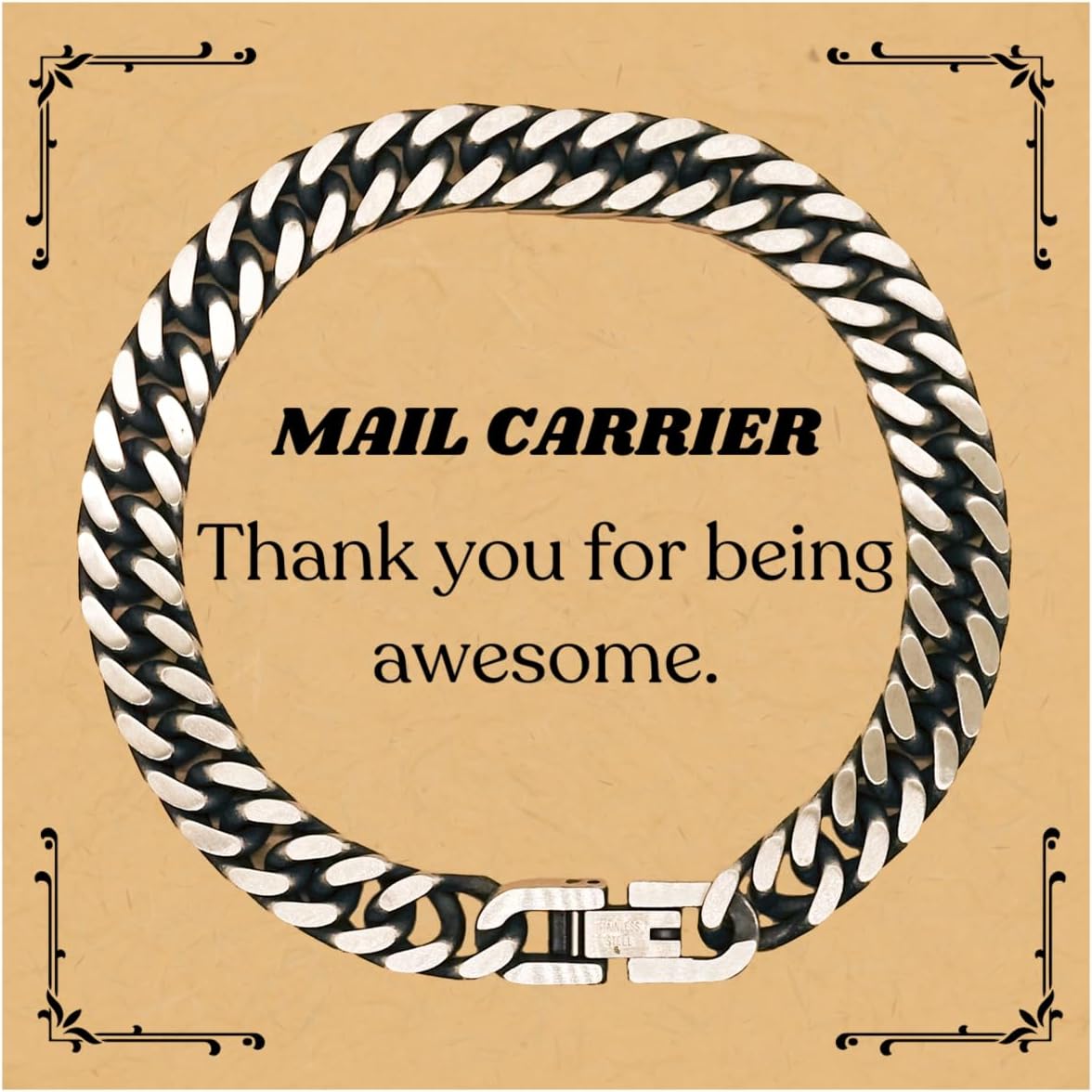 Mail Carrier Thank You for Being Awesome Cuban Link Chain Bracelet - Perfect Idea Gifts for Birthday, Christmas, Graduation, and Veterans Day