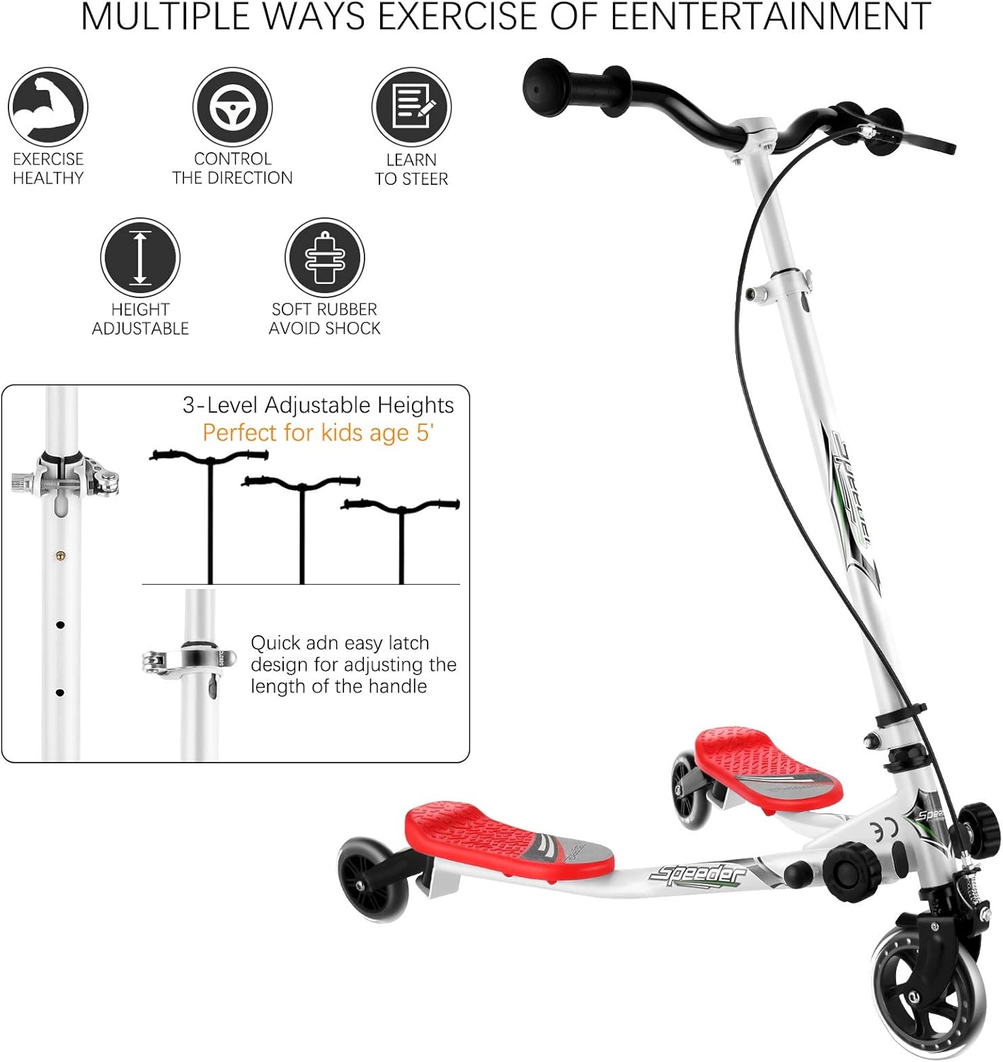 Buy Y Fliker Scooter Casulo Swing Wiggle Scooter Foldable Wiggle Scooter 3 Level Adjustable 3 Wheels Self Push Drift Scooter For Boys Girls Age 5 Us Stock Online In Hungary B08qdmlnps