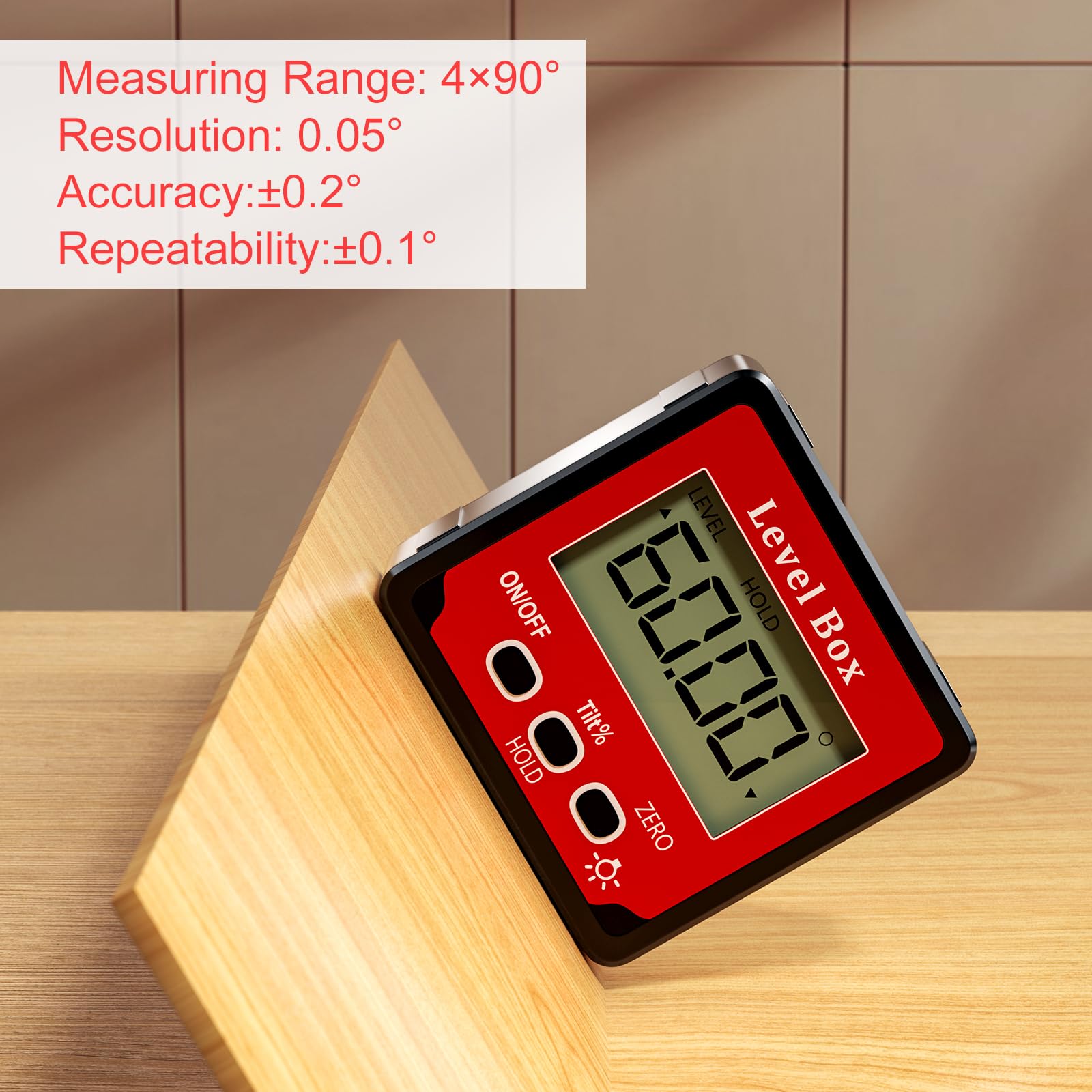 Gvolatee Goniometro Digitale Magnetico, Inclinometro Digitali Angolo 4 x 90°, Livella Professionale con Display LCD, Inclinometri Elettronica di Precisione, Level Box per Carpenteria, Edilizia