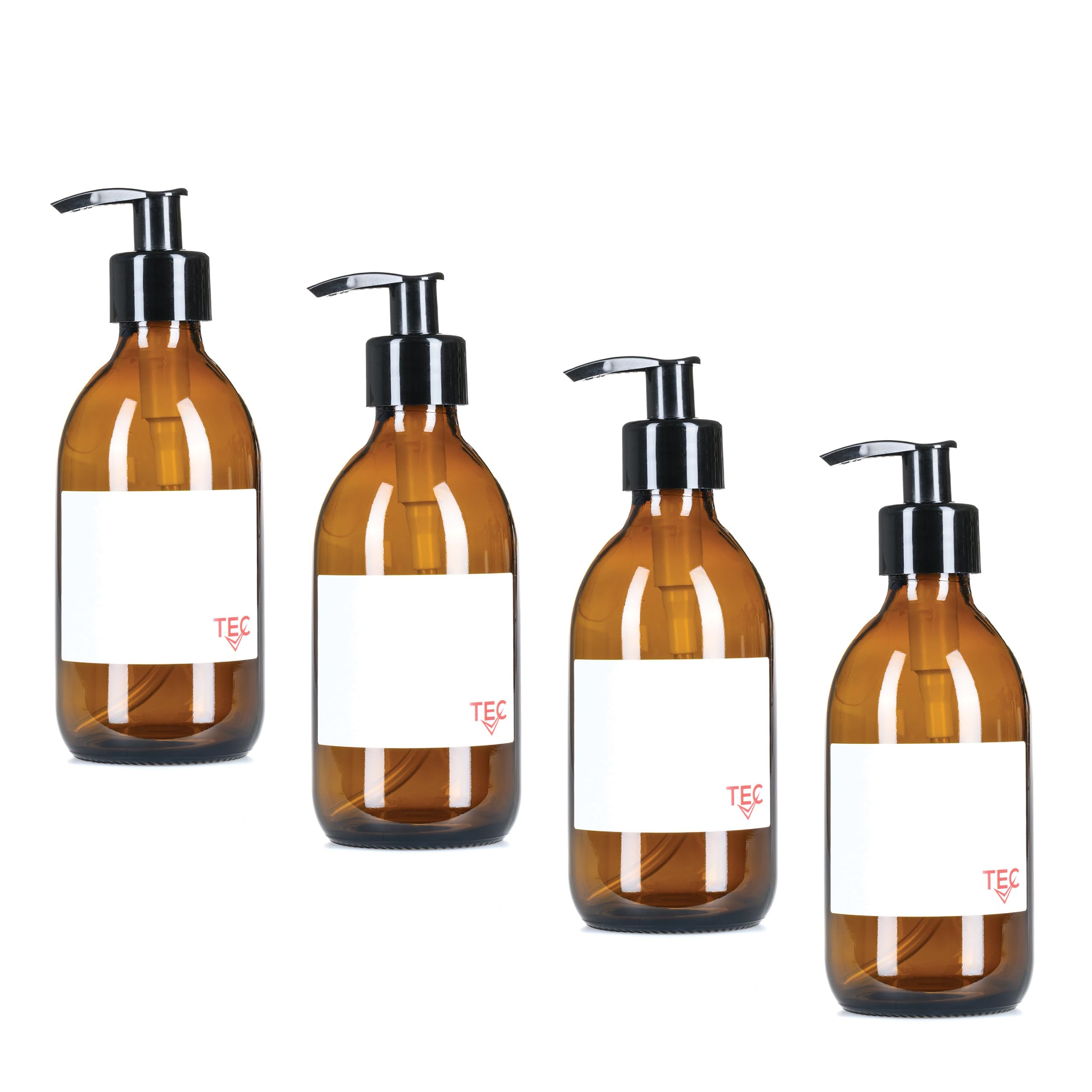 TEC 250ml Bottles Amber Glass 65% Recycled with Pumps UK Made Small Soap Dispenser for Handwash Recyclable Refillable Labels Wrapped in Brown Sustainable Paper (4)