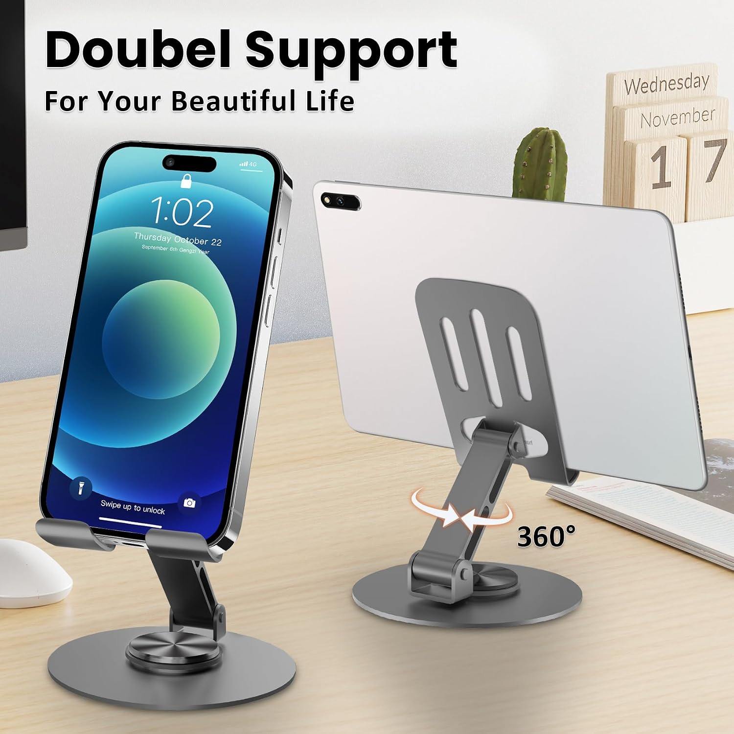 Universal Metal Cell Phone Stand, Multi-Angel Adjustable 360° Rotation Non-Slip Metal Phone Stand Suitable for Large-Scale Procurement 20 Independent Packages in Box (20PCS Grey)