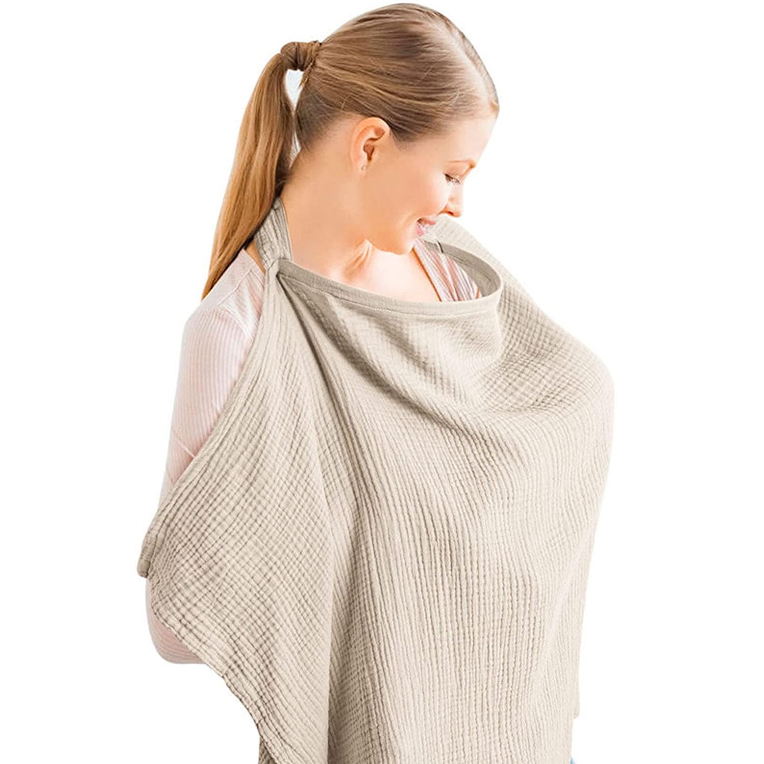 Stillabdeckung, Privatsphäre, Baumwolle, Stilltuch, Poncho, 360 Grad, atmungsaktiv, bequem, Stillabdeckung mit verstellbaren Trägern, Stilldecke (Khaki)
