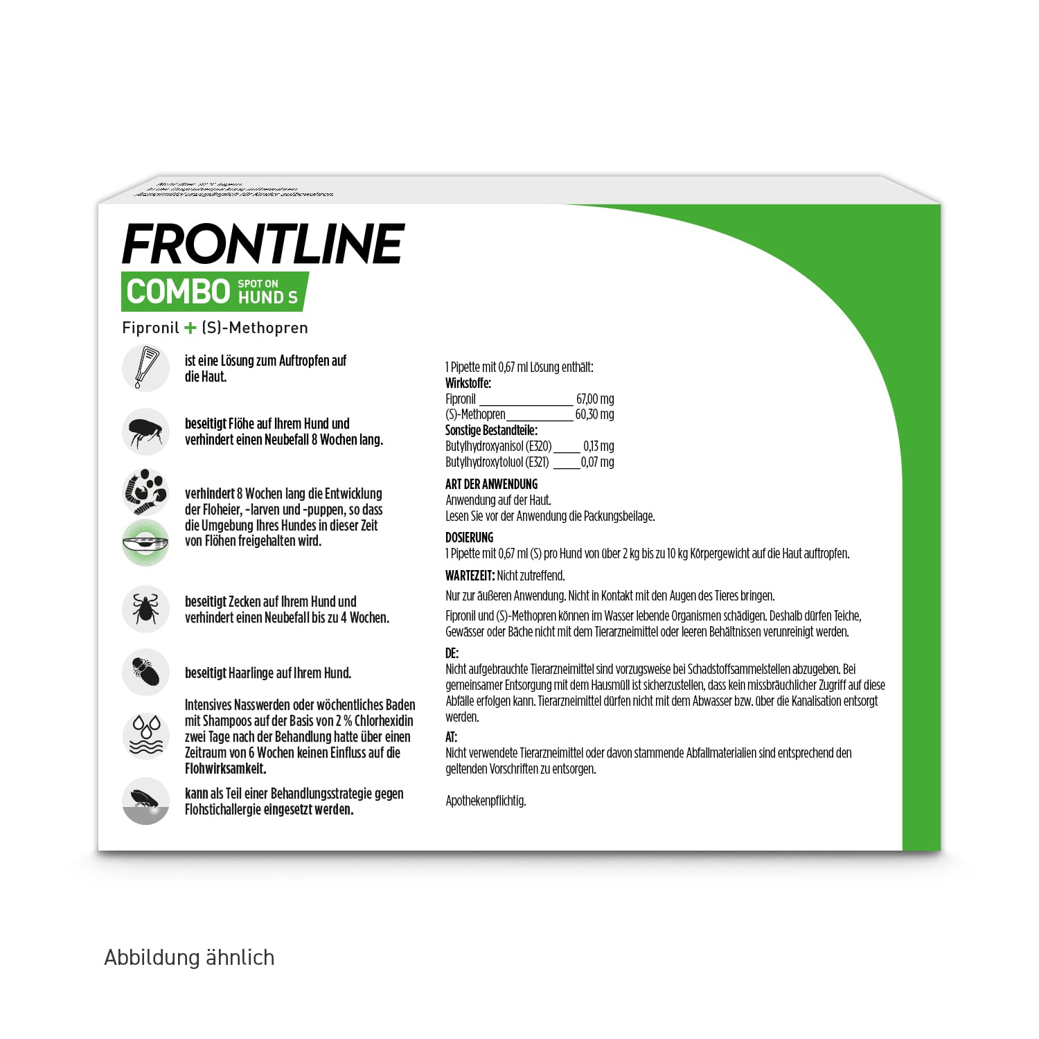 FRONTLINE Combo Hund S gegen Zecken, Flöhe & Haarlinge (2 bis 10 kg) | 6x Pipetten für bis zu 6 Monate Schutz - auch gegen Floheier, Larven & Puppen im Haushalt - wasserfest - für kleine Hunde