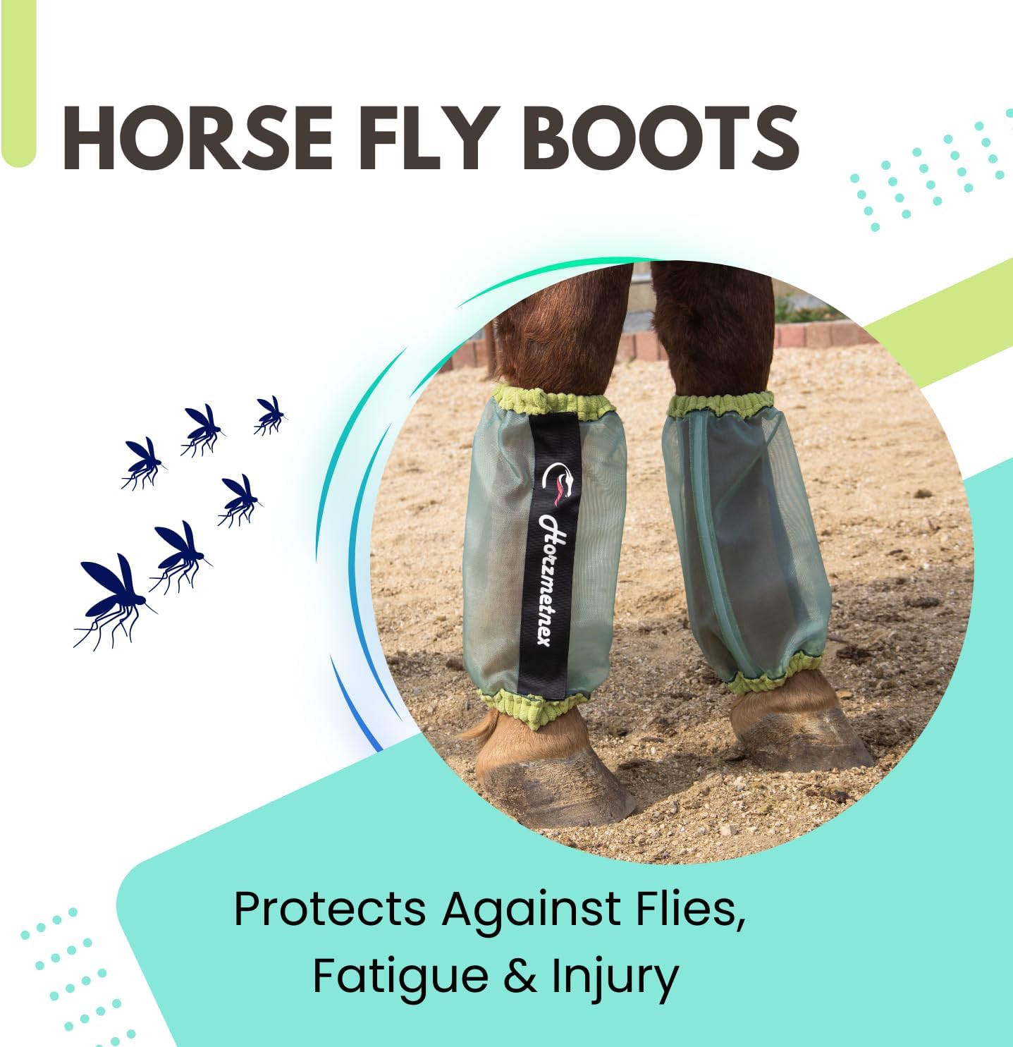 Tear-Resistant Fine Mesh Horse Fly Boots – Breathable Fly Boots with Thickened Webbing Hook and Loop – Lightweight Summer Leg Protection to Prevent Mosquito & Fly Bites – Set of 4 (Lime)