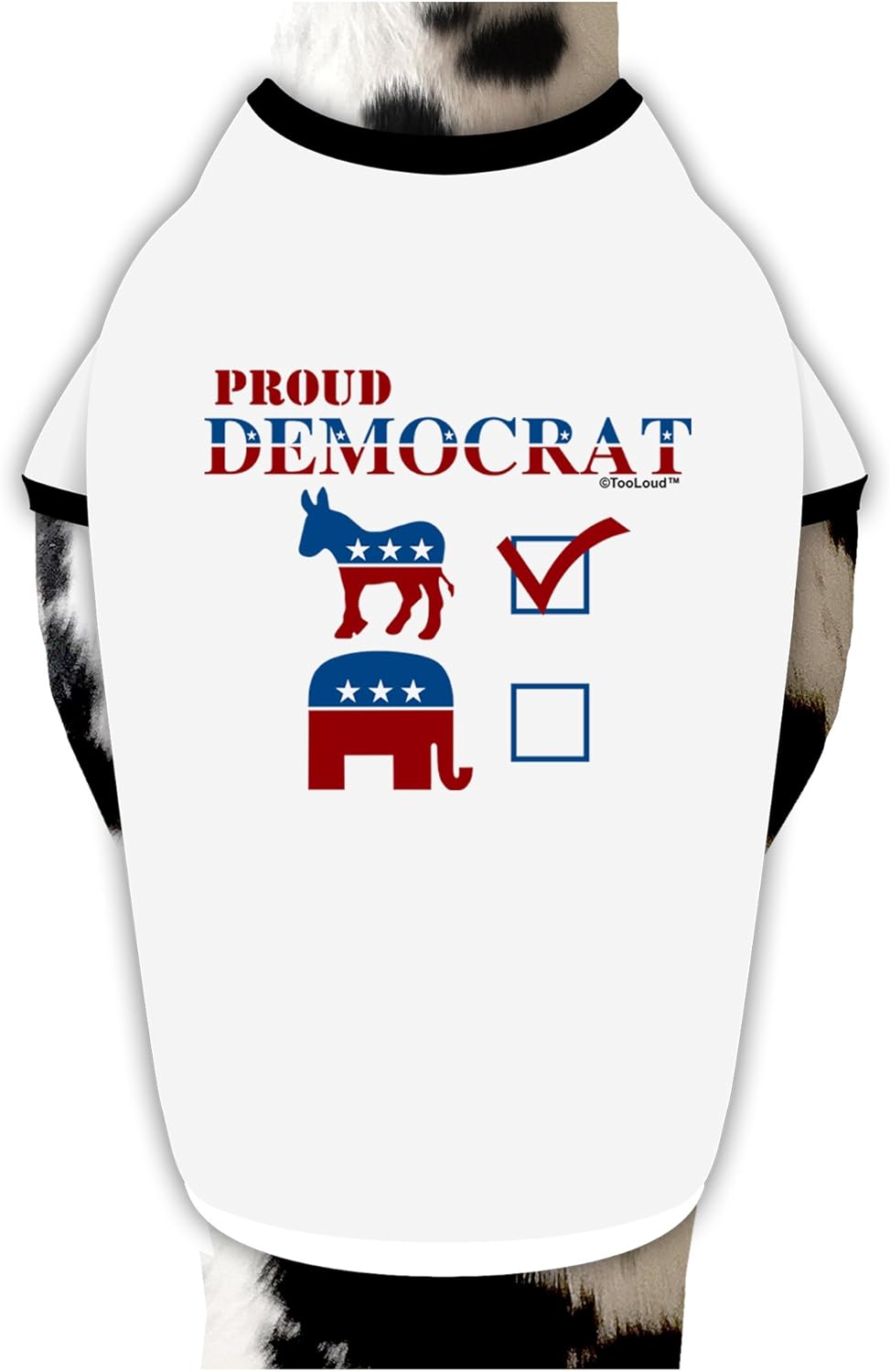 TOOLOUD Proud Democrat Checkmark Cotton Dog Shirt White with Black Large