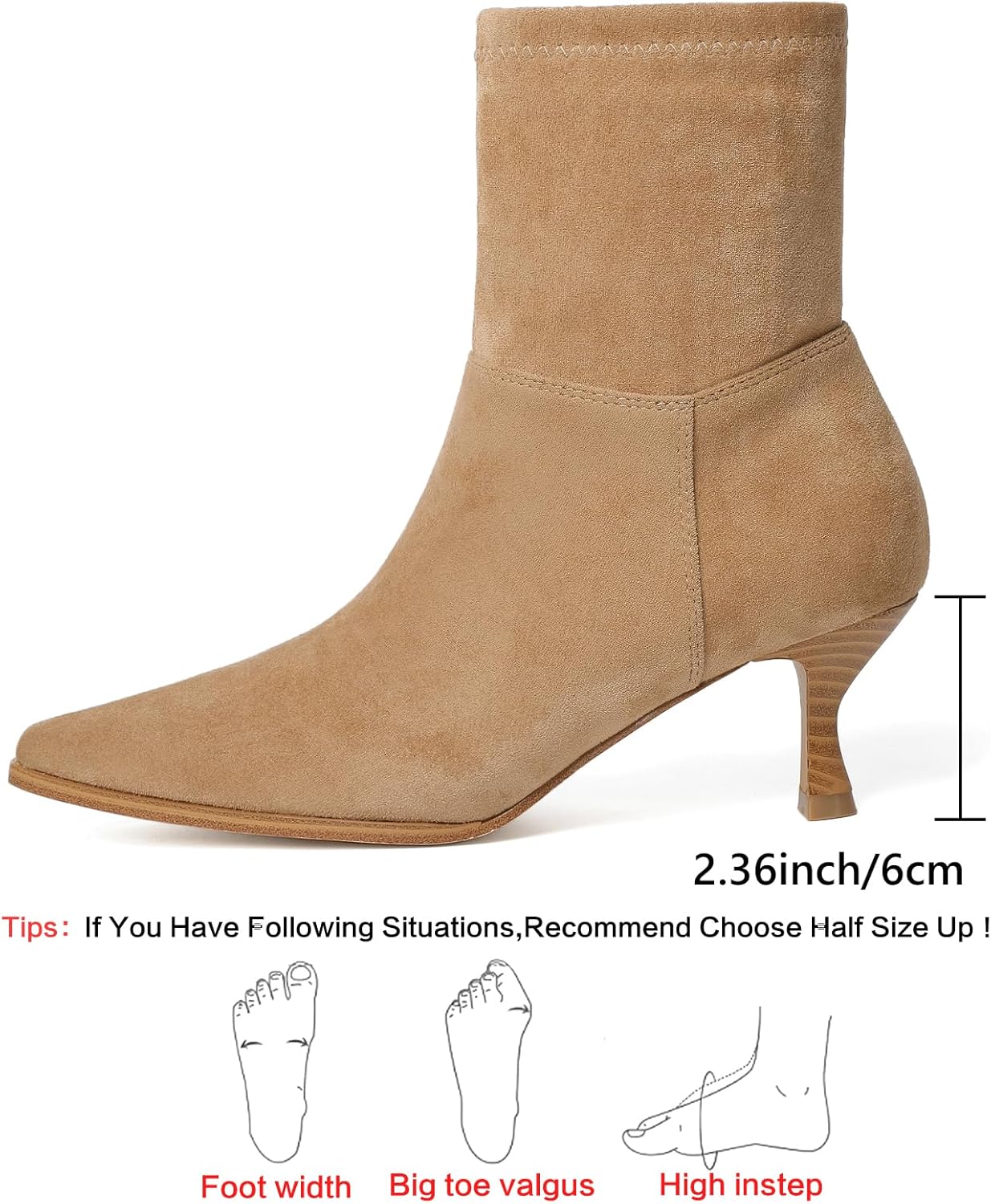 RIBONGZ Ankl Boots for Women Stiletto Kitten Heel Sexy Cowgirl Booties Side Zipper Pointed Toe Low heels Fall Dressy Mid Calf Short Fashion Winter Leather or Suede Work Party Office Shoes - Image 4