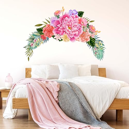 Miniatura 2 de Pegatinas de pared de flores de rosas de peonía, peonías florales, plantas naturales, calcomanías de pared, calcomanías de pared para mujeres y