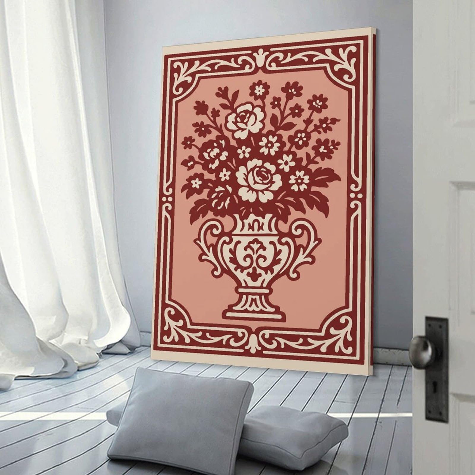 Junmoney Frame-Style-2-1 Floral Vase With Ornate Border Wall Picture Print, 24X36inch(60X90cm), For New Homes, Bedrooms Or Workspaces, Thoughtful Wall Decor For Art Lovers