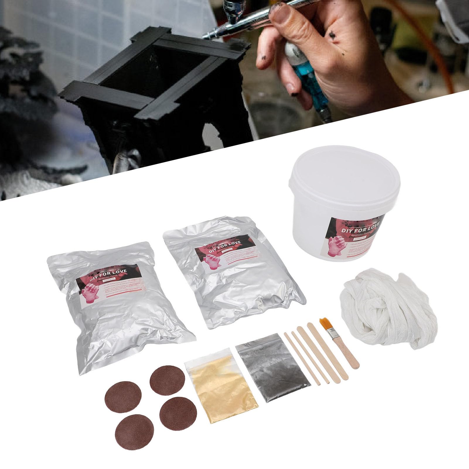 FILFEEL Kit per Fusione a Mano 3D per Coppie e Famiglie – Set per Modellare Polvere di Gesso con Polvere d'oro/argento, Carta Vetrata e Strumenti – Crea Ricordi Duraturi per Anniversari, Matrimoni,