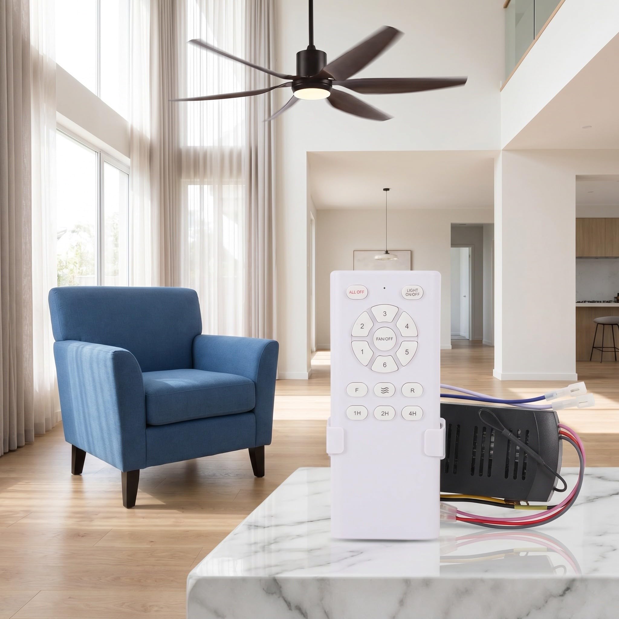 FRCOLOR Control Remoto 6 Velocidades y Control de Luz para Ventilador de Techo con Receptor Compatible con Ventiladores Dc Inverter para Fiesta Verano