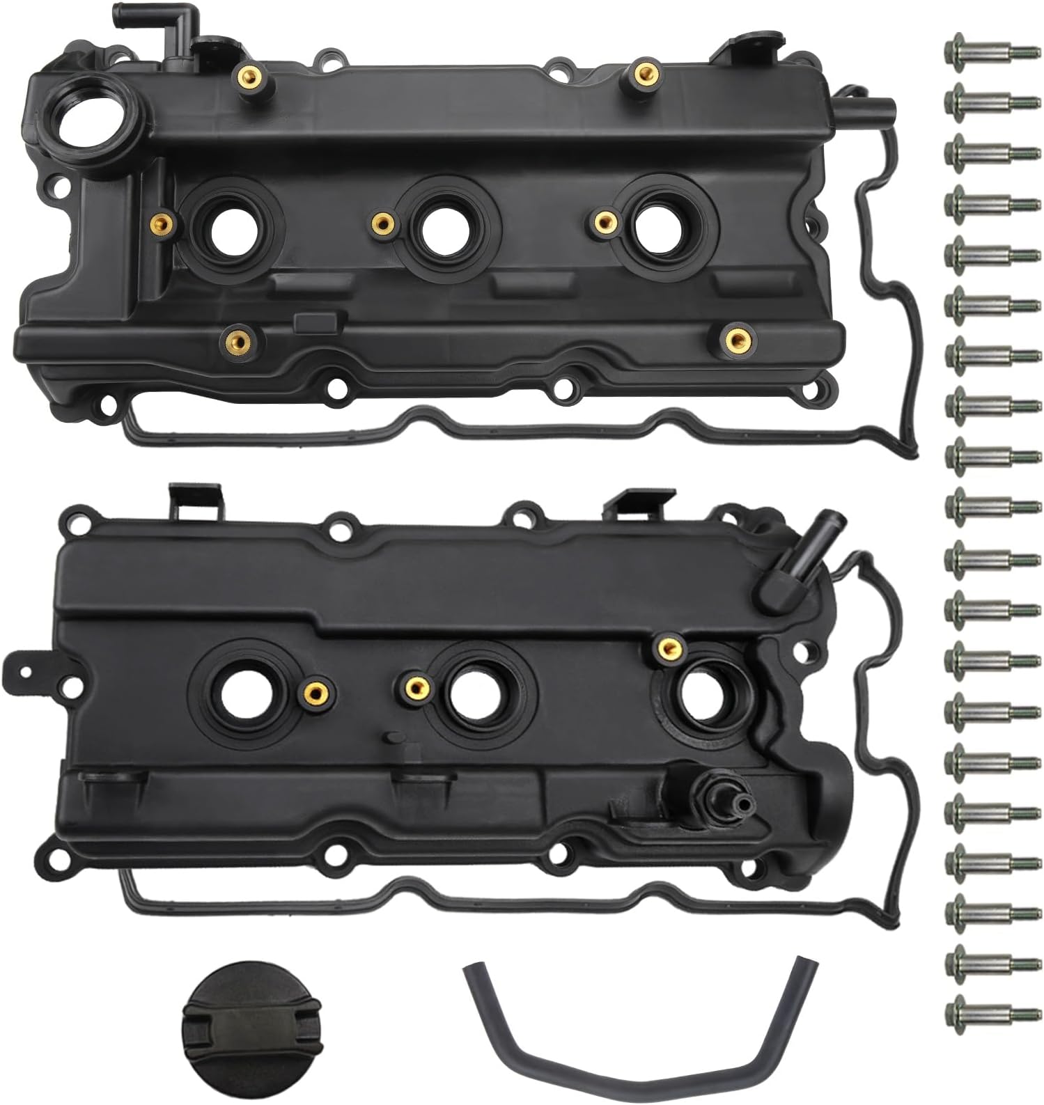 Engine Valve Cover Set with Bolts & Oil Cap & Gaskets & Spark Plug Tube Seals & PCV Valve Compatible with 2002-2007 Nissan Altima Maxima Murano Quest Infiniti I35 VQ35DE V6 3.5L Part# 264-984 265-985